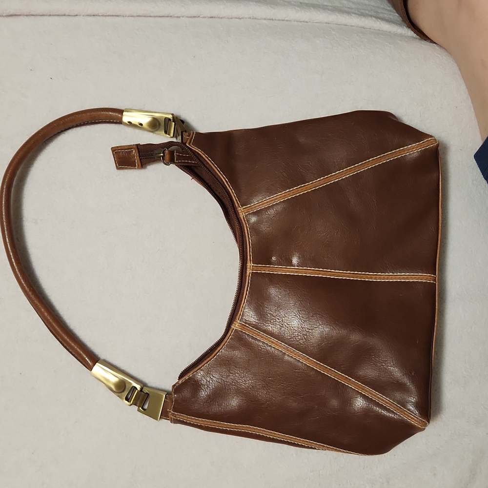 Brown faux leather handbag